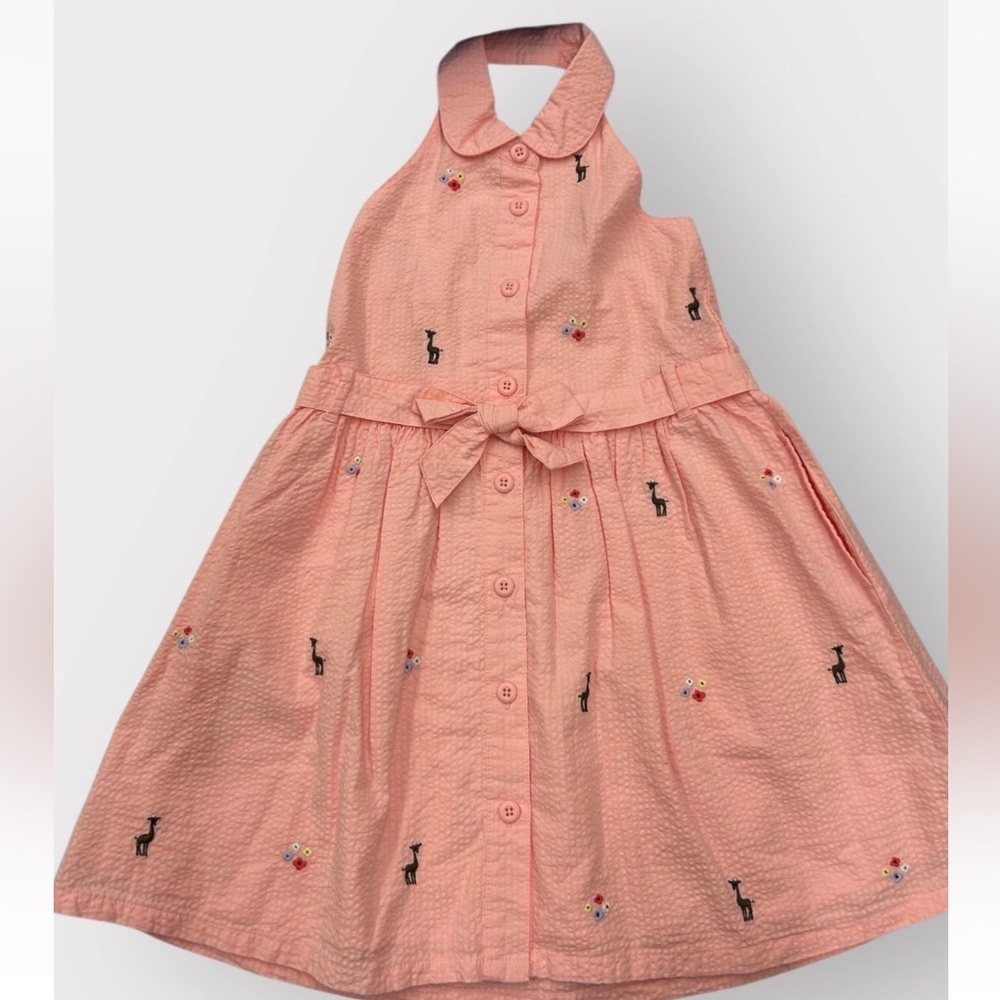 Gymboree Dress Girls 6 Halter Seersucker Giraffe Summer School Beach Coastal